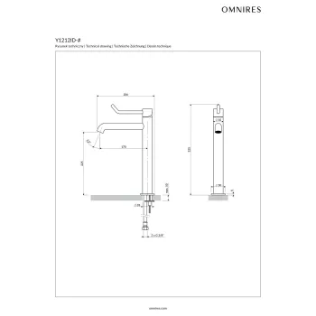 Vannas istabas izlietnes maisītājs OMNIRES Y, [Inclusive Design], augstais, 33 cm, matēts niķelis